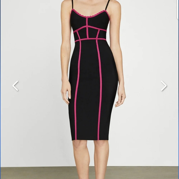 BCBGMaxAzria bodycon midi black/hot pink dress - NWT - size large - Picture 5 of 8